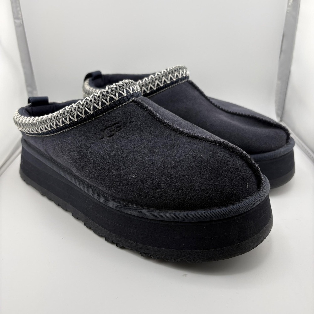 UGG Tazz II Platform Slippers Womens 10 Suede Shearling Lined Slip On Mule Blue